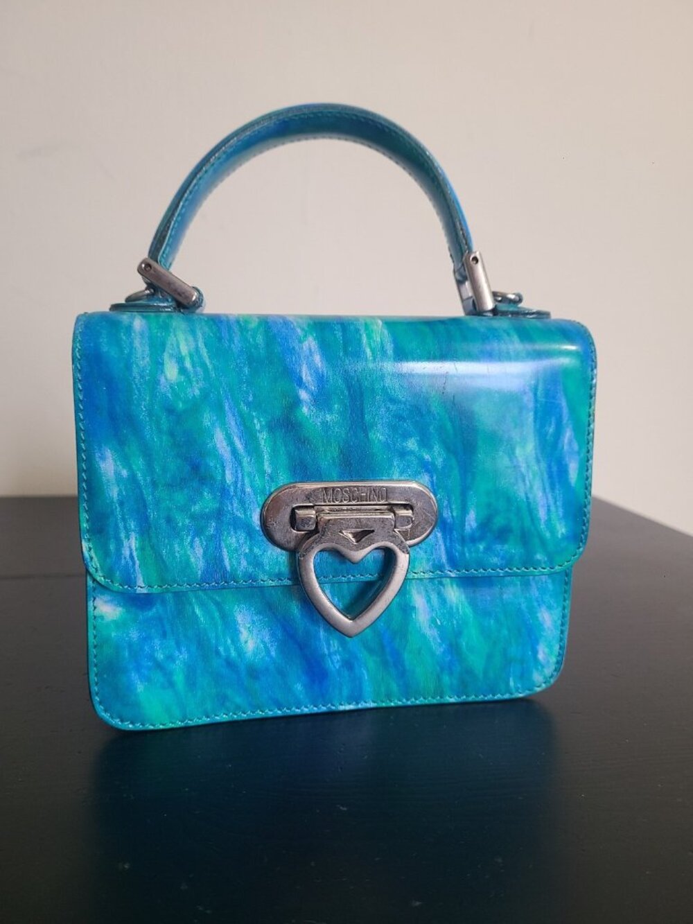 Moschino Redwall Leather Mini Crossbody Bag Blue Green Vintage Y2K